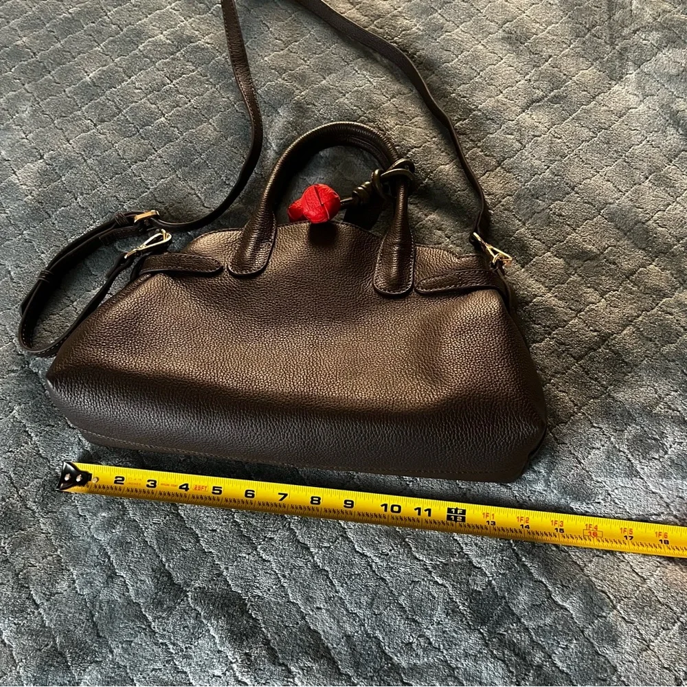 Chic Dark‎ Brown genuine leather Satchel with Red Accent